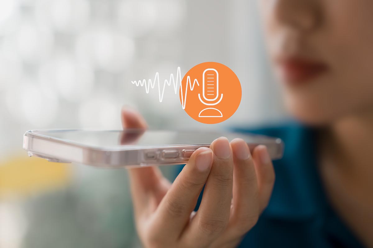 Modern Voice Recording, Hand Holding Microphone Icon on Smartphone Capture Sound Music and Voice Messages with this Voice Recording App. Use AI Enabled Internet Search for Easy Access to Information.