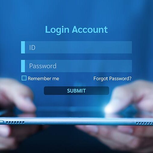 Hand touching login username and password icon for safety internet security access or user sign registration menu for social media member verification personal information account submit register.